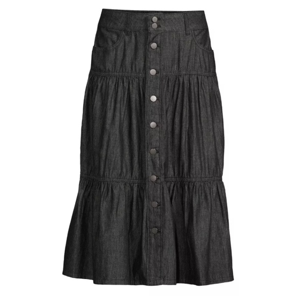 Time and Tru Black Denim Tiered Button Down Skirt Size 8 NEW - Picture 5 of 5